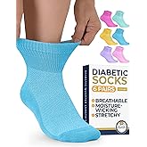 Pembrook Ankle Diabetic Socks for Women & Men | 6 Pairs | Wide Non Binding Socks Quarter Length | Edema Neuropathy Socks