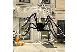 JOYIN Halloween Spider Web and 59'' Giant Spider, 16.4 x 15.7 Ft Large Triangular Web for Outdoor Decoration, Giant Spiderweb for Patio, Garden, Yard, Haunted House Decor, Indoor Home Party Supplies