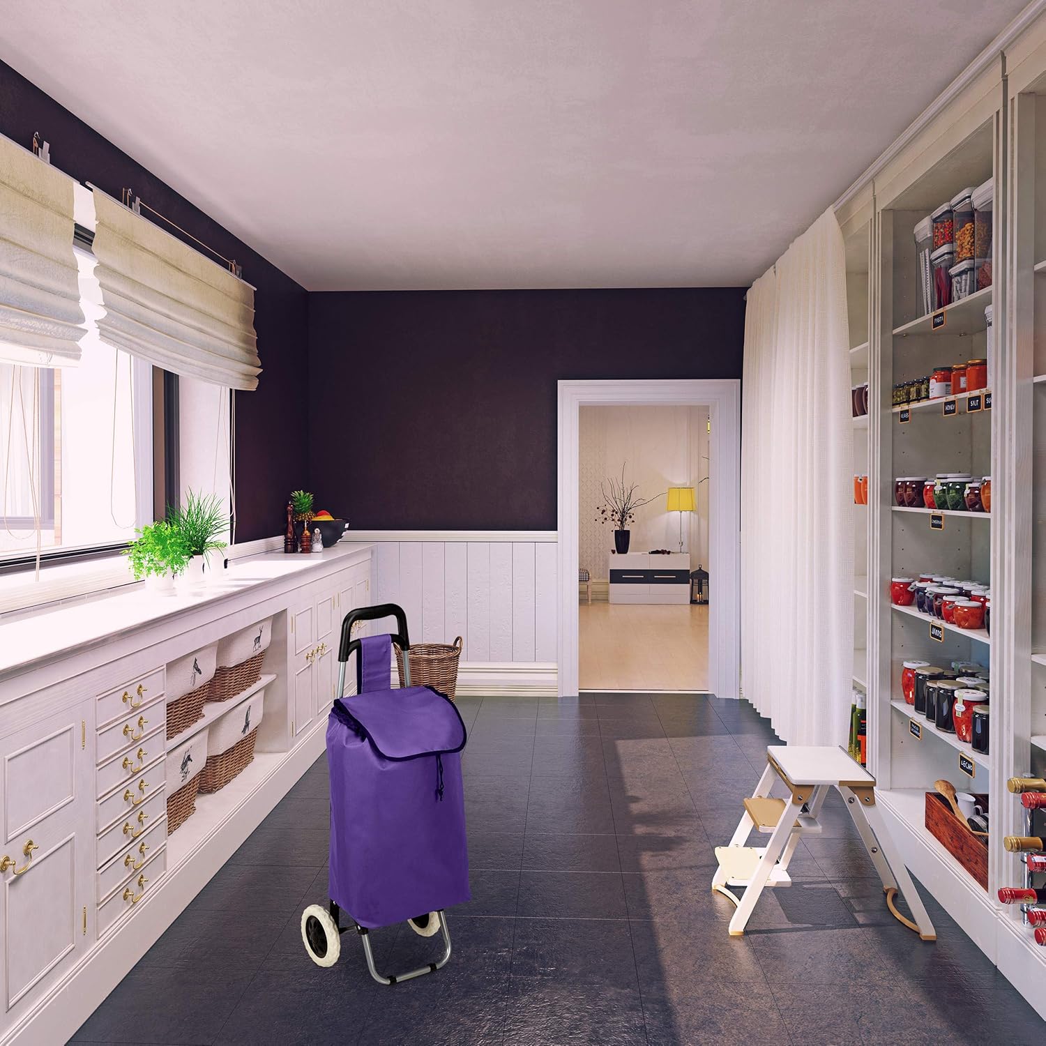 Relaxdays Shopping Trolley, Folding, 25 L Grocery Tote with Casters, 10 kg Capacity, 91 x 40 x 30 cm, Purple - Image 3