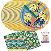 Despicable Me Party Supplies Pack for 16 Guests – Includes 9" Plates, Luncheon Napkins & Birthday Candles – Minions Birthday Party Set