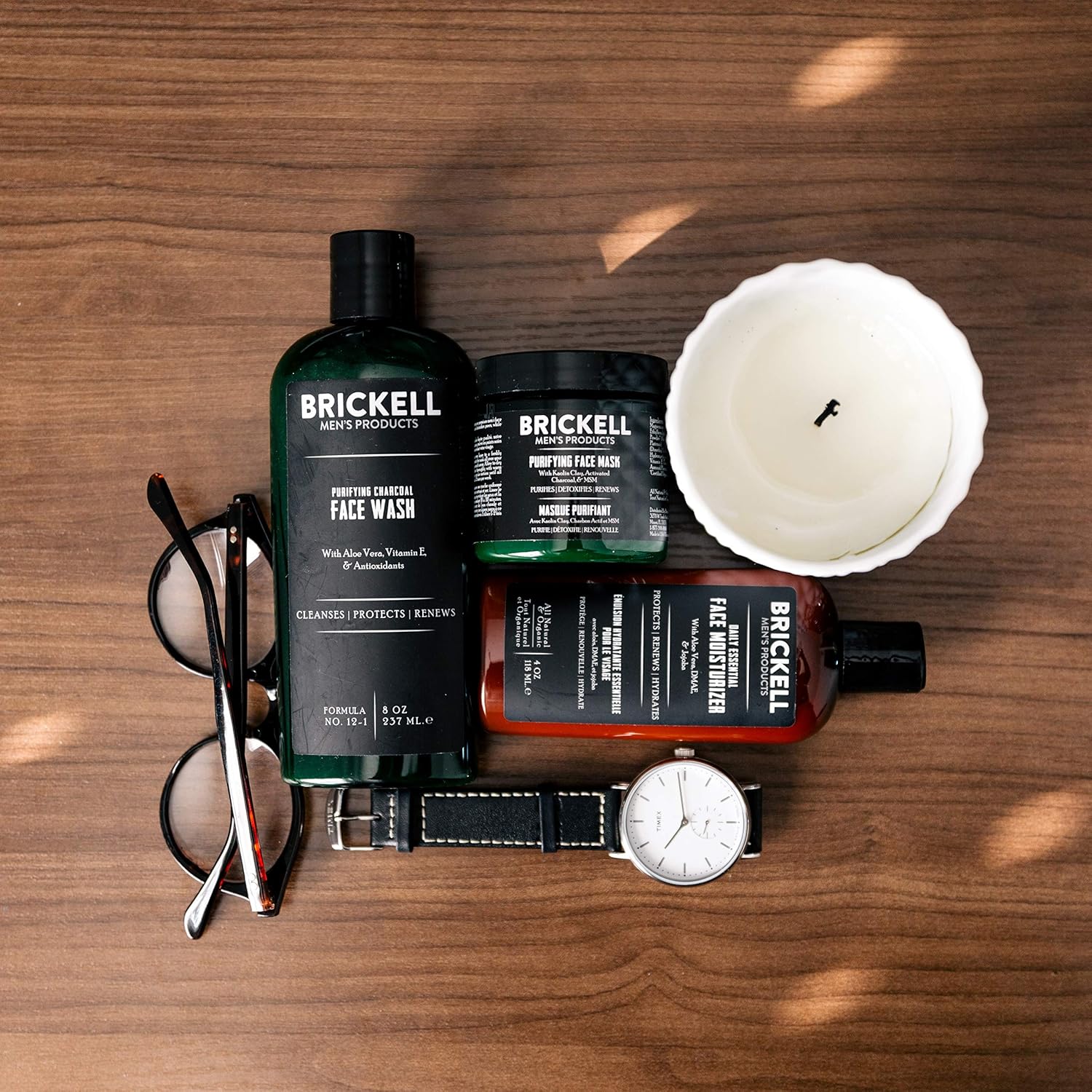 Brickell Men's Daily Advanced Face Care Routine II, Activated Charcoal Facial Cleanser, Face Scrub, Face Moisturizer Lotion, Natural and Organic, Scented : Beauty