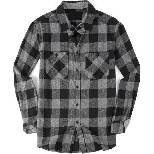Camisa De Franela A Cuadros Para Niños Y Hombres - Manga Larga, Estilo Shacket, Gris/negro, Talla S