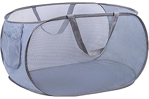 LVXINLI Foldable Mesh Laundry Hamper, Gray, Portable, Durable, with Strong Handles