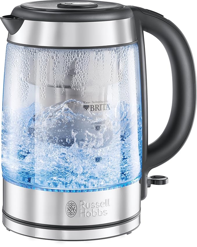 Russell Hobbs 20760-57 Glas-Wasserkocher Clarity, 2200 Watt, 1.5l, integrierter BRITA Wasserfilter, Edelstahl/Glas