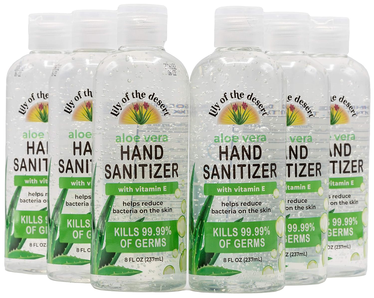 Lily of the Desert Hand Sanitizer - 8oz Bottle (6 Pack) with Organic Aloe, Made in USA, 70% Alcohol, 15% Aloe Vera, Moisturizing Gel for Soft Hands with Vitamin E