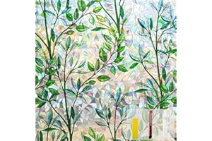 QHYSUNSHINE Window Privacy Film Stain Glass Window Film Rainbow Window Film Window clings Non-Adhesive Reusable Decorative for Room (Leaf Rainbow, 17.5 X 78.7 in)