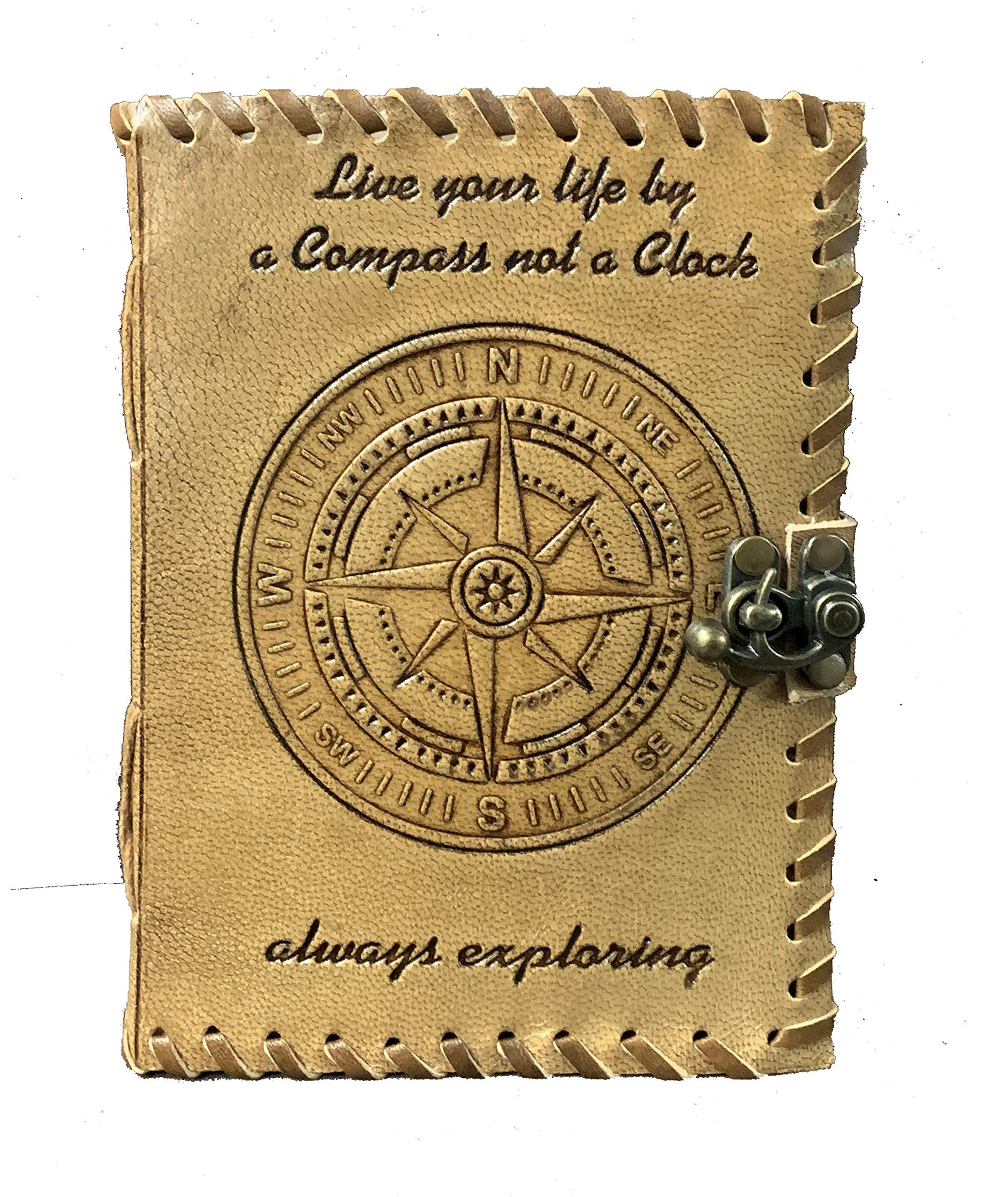 Handmade Leather Journal | Leather Blank Book | Leather Diary | Leather Sketchbook | Compass Leather Journal | Leather Travel Diary for Men and Women