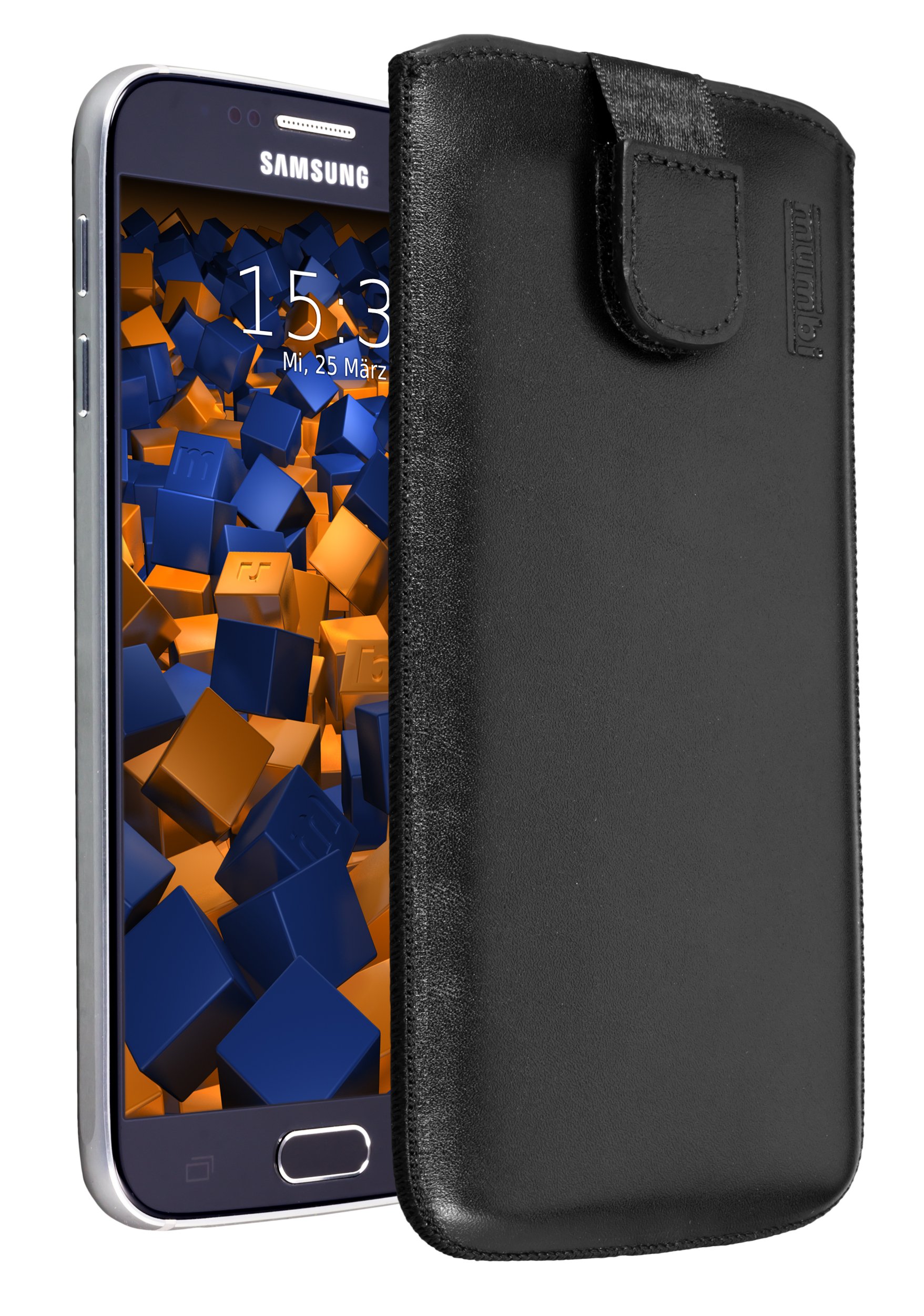 mumbi Real Leather Pouch With Flap And Pull-Up Strap for Samsung Galaxy