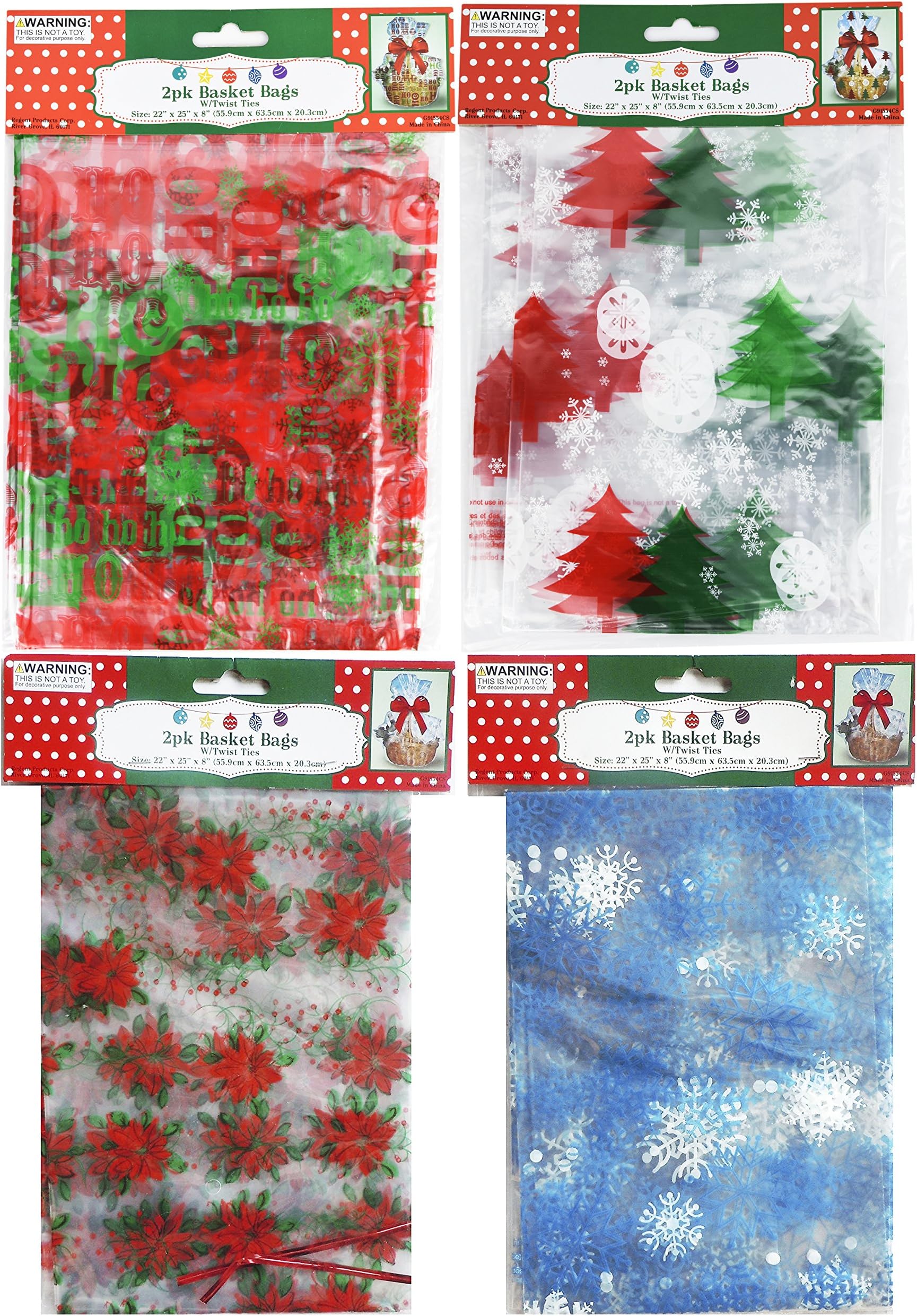Holiday Basket Bags With Twist Ties 4 Designs Set