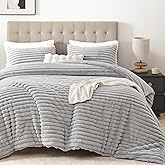 Smoofy Fluffy King Size Comforter Set 3 Pieces - Light Grey Fleece Fluffy Comforter Set, Luxury Fuzzy King Bedding Set, Soft King Bed Set All Season, Heavy Faux Fur Comforter with 2 Pillow Cases