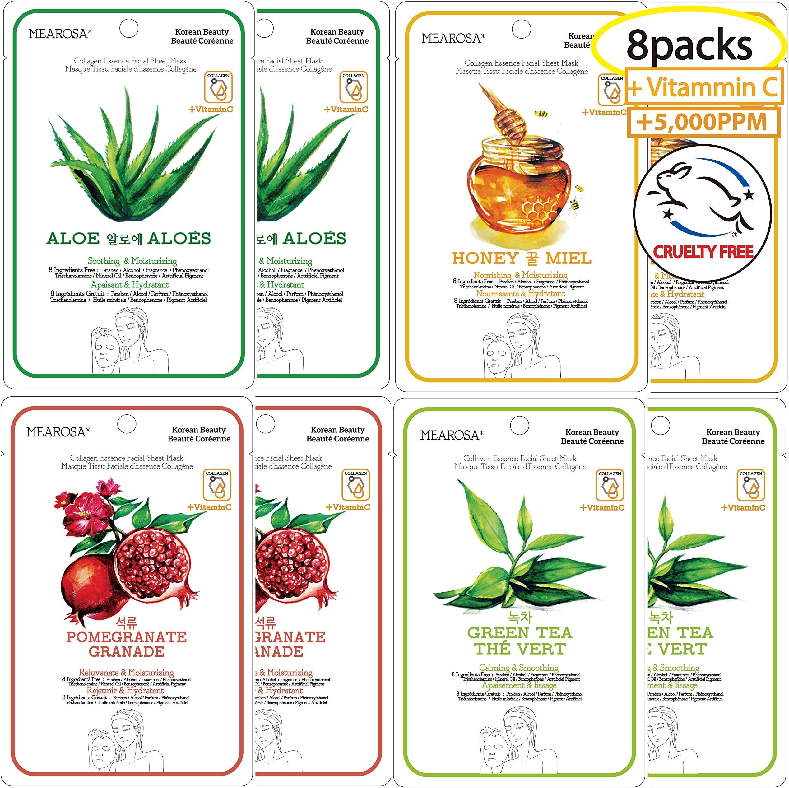 Vitamin C Collagen Natural Essence Face Mask Beauty Facial Mask Sheet Mask Korea Skin Care Premium Quality (8 pack)