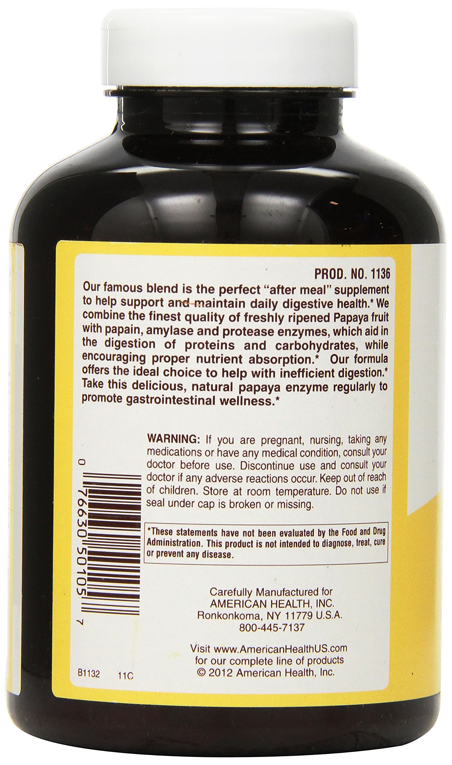 American Health Original Papaya Enzyme Chewable Tablets Promotes