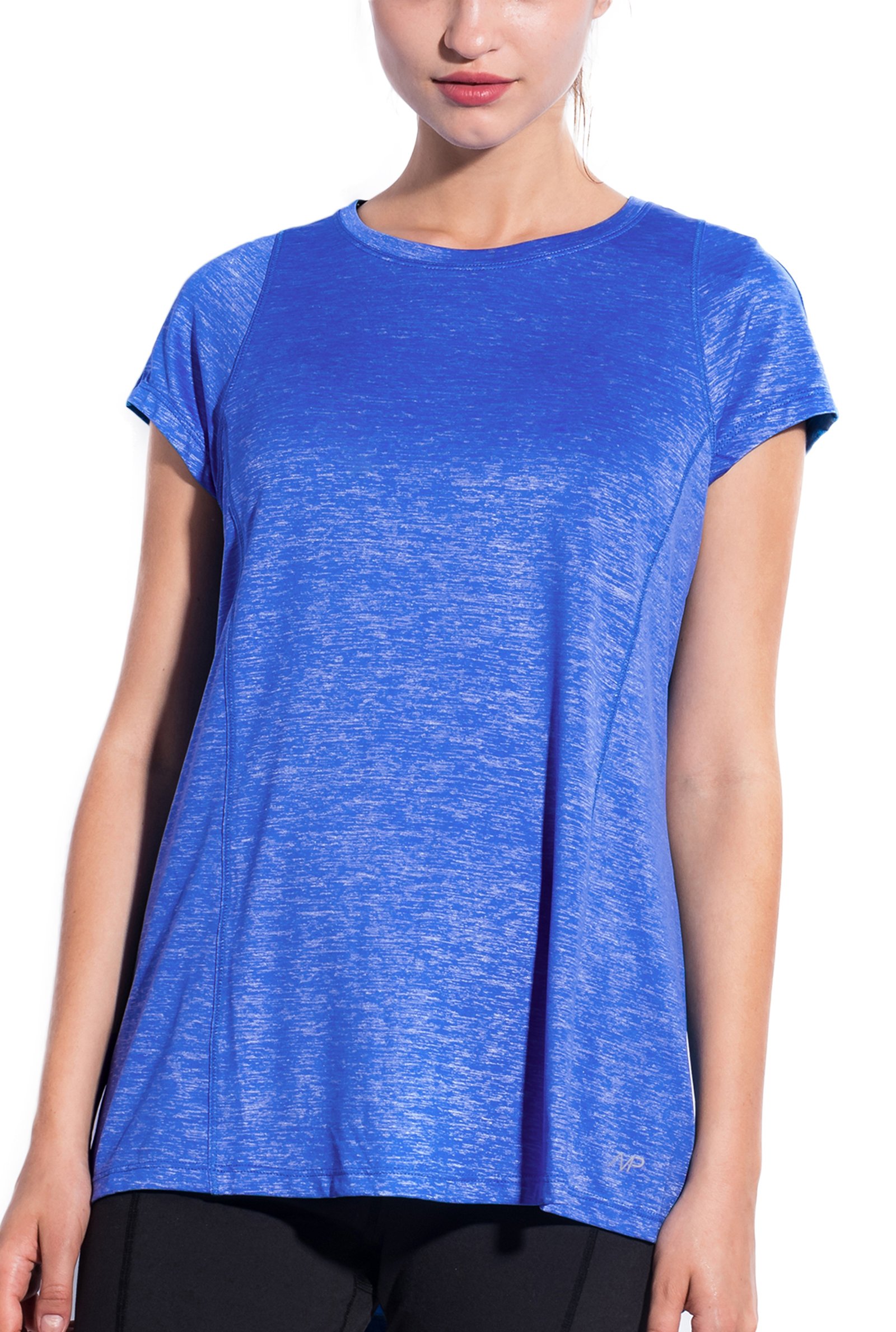 SPECIALMAGIC Women\'s Short Sleeve Crew Neck Activewear Stretchy Workout T Shirt Royal Blue L