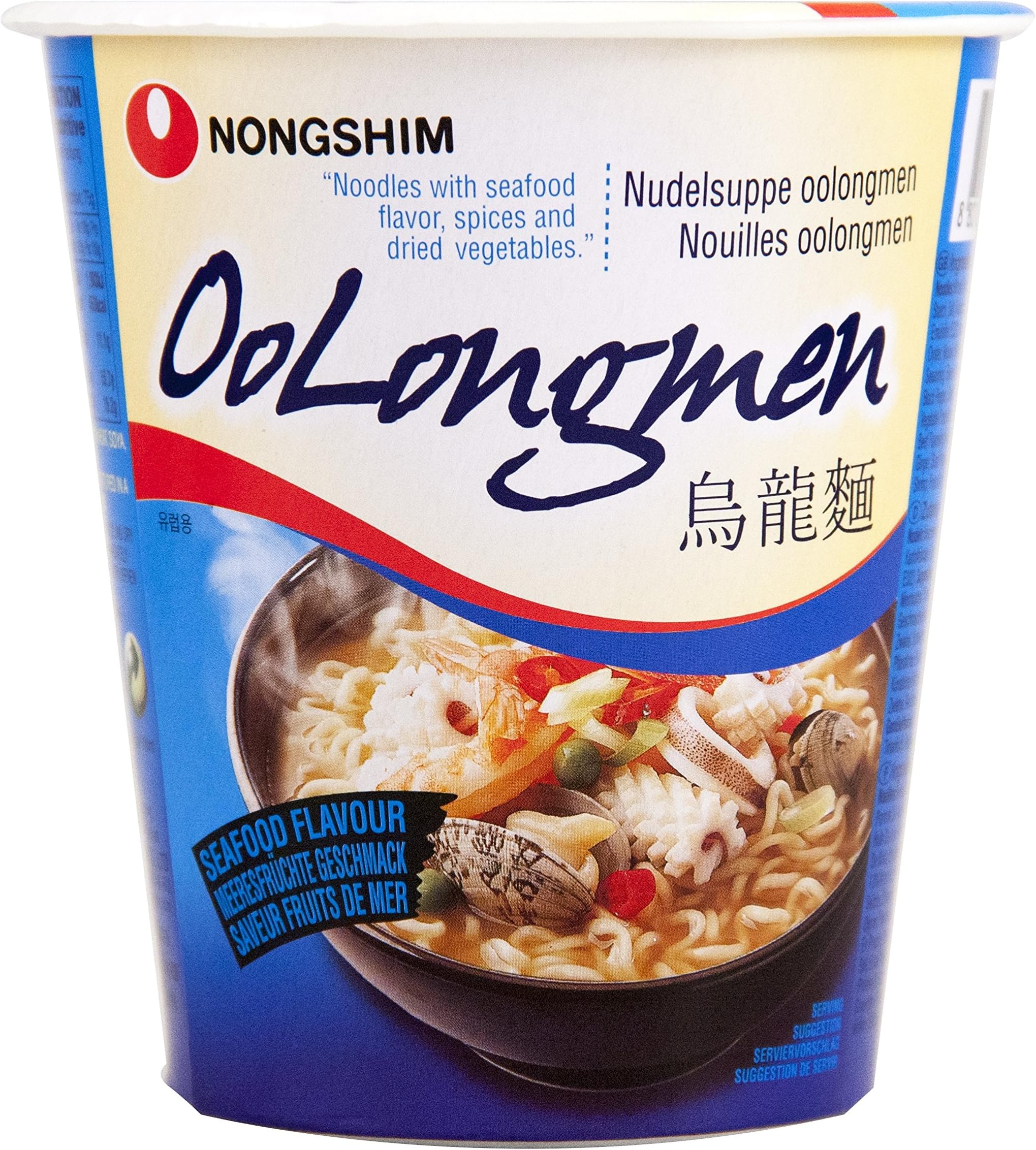 Nongshim Oolongmen Noodles with Seafood Flavour Spices and Dried Vegetables, 75 g