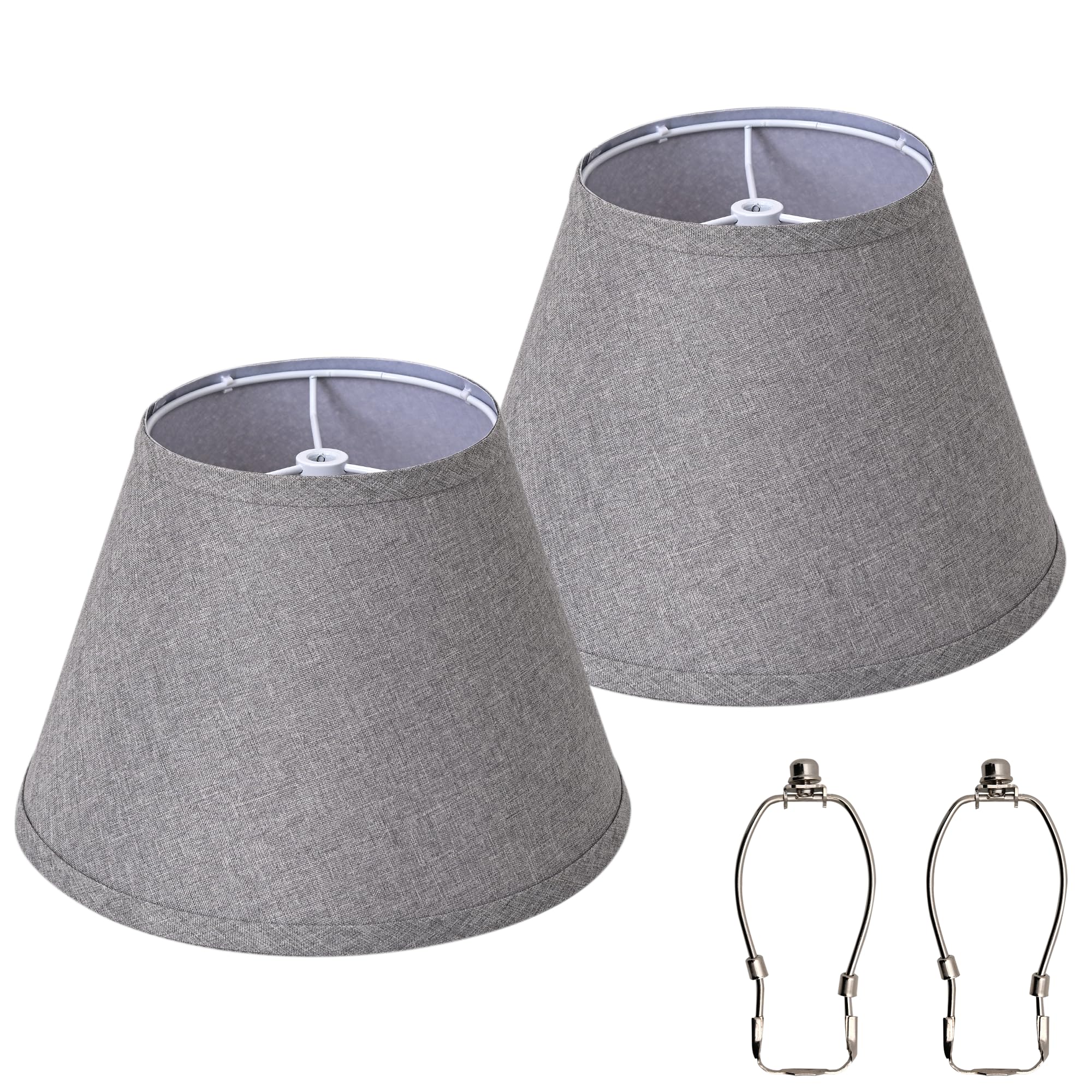 Photo 1 of Grey Linen Lamp Shades Set of 2 for Table Lamps, Small Empire Replacement Shades, 5.9? Top x 10.2? Bottom x 7.5? H, Spider Fitter with Metal Harps Included, for Bedroom & Bedside (Assembly Required)