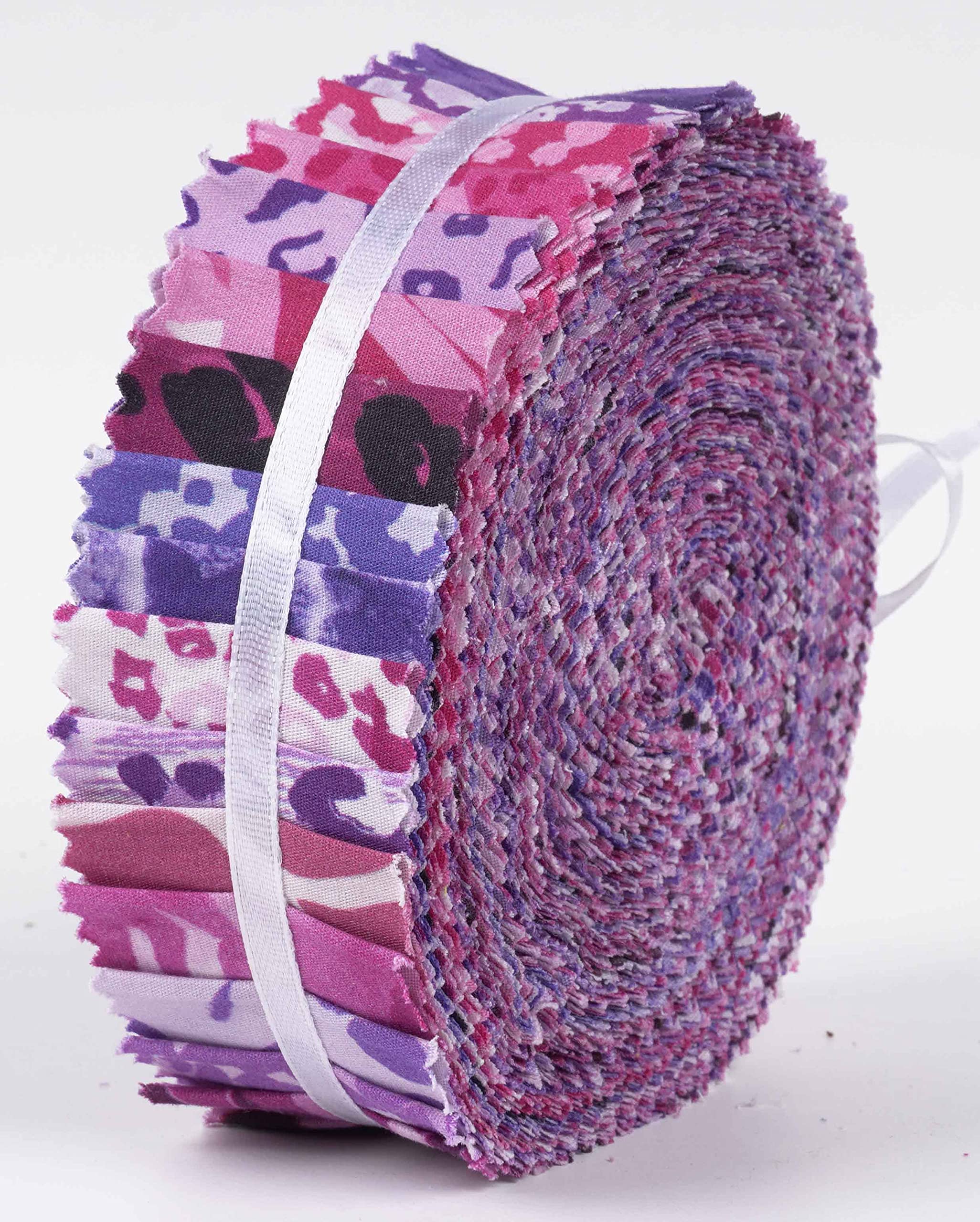 Soimoi 40Pcs Animals Print Precut Fabrics Strips Roll Up 1.5x42inches Cotton Jelly Rolls for Quilting - Purple