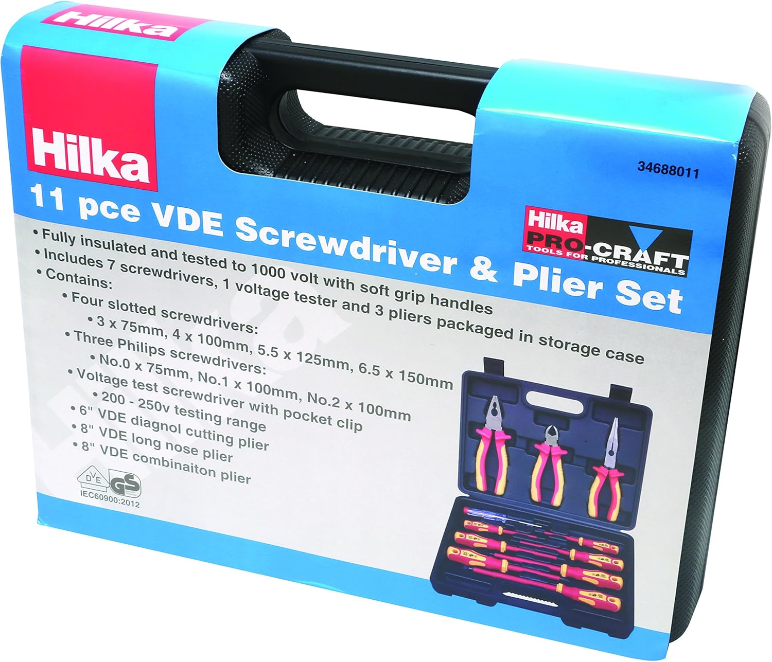 Hilka 34688011 VDE Screwdriver and Plier Set - Red/Yellow (11-Piece), Red; Yellow - Image 3