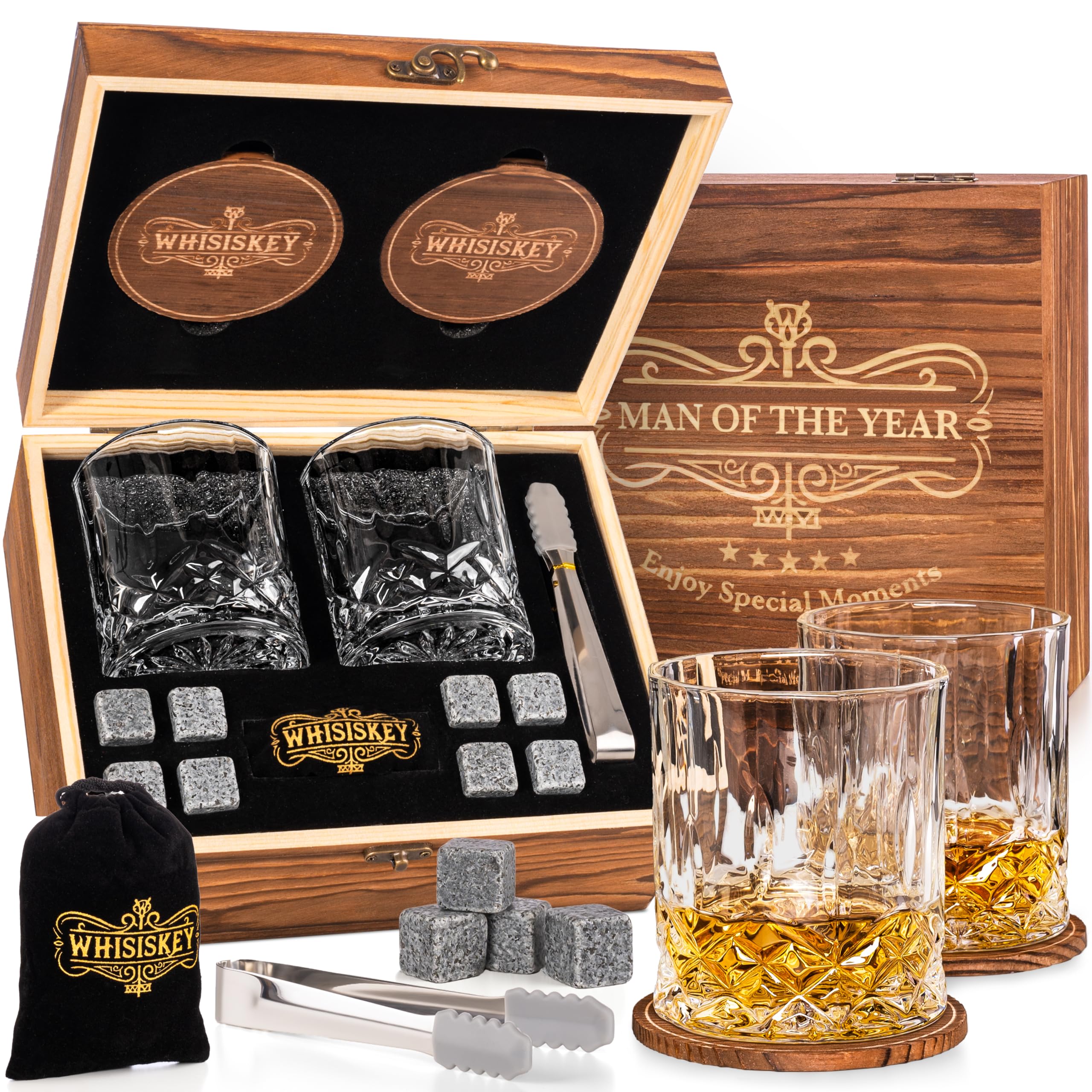 Whisiskey - Whiskey Decanter - Classic Decanter Set - Whisky Set - 800ML - Gifts for Men - Incl. 4 Whiskey Stones, Pliers & 2 Whisky Glasses