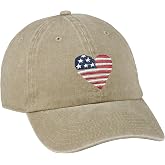 Primitives by Kathy Baseball Cap, I Love USA, Stonewashed Khaki, Adjustable fit Metal Buckle
