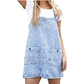 YUENIU Womens Denim Overalls Dress Casual Summer Jeans Adjustable Strap Short Rompers with Pockets