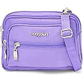 Baggallini Triple Zip Small Crossbody Bag for Women - 8x6 Lightweight Convertible Fanny Pack Belt Bag