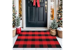 IOHOUZE Christmas Buffalo Plaid Rug 27.5 x 43 Inches Outdoor Indoor Doormat Red Black Check Area Rug Woven Cotton Checkered Front Porch Mat Christmas Decor for Front Door Entryway Home Entrance