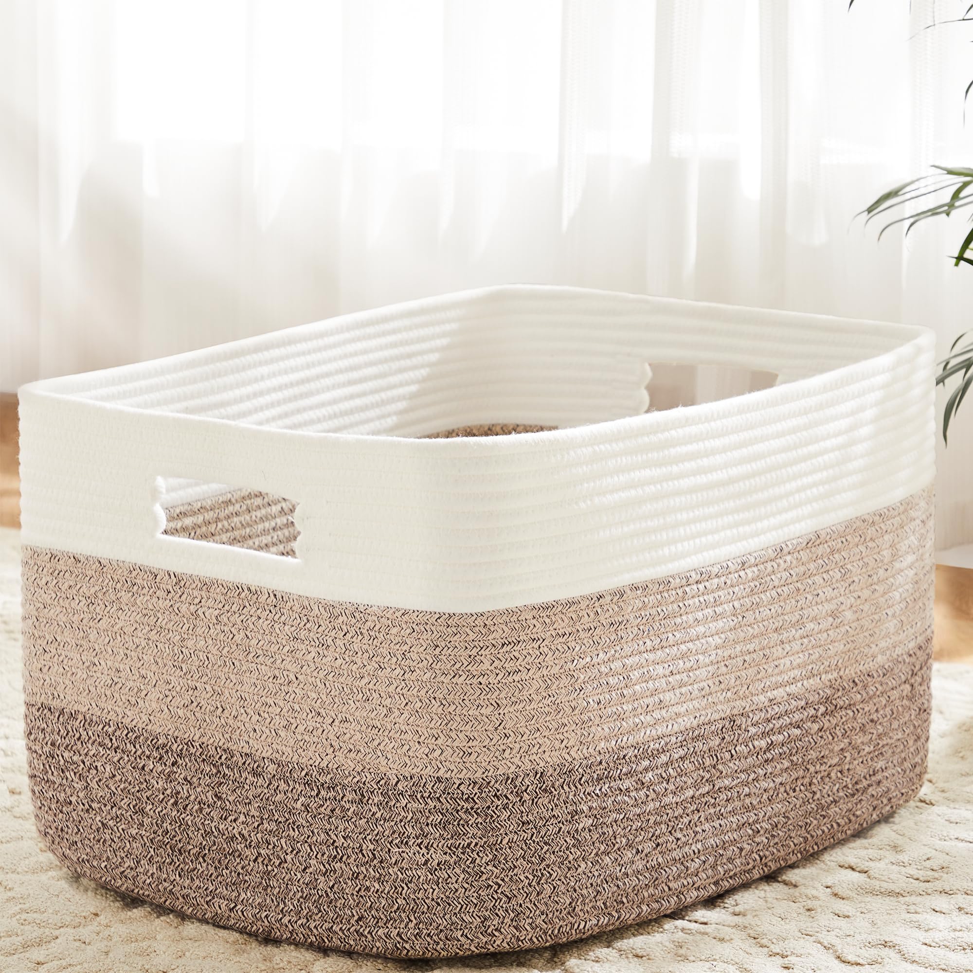 Photo 1 of Artfeel Blanket Basket,Rectangle Woven Baskets for Storage,100L Laundry Basket for Decorative Nursery Blanket,Toys,Dirty Clothes and Magazine in Shelves,Baby Room,and Living Room