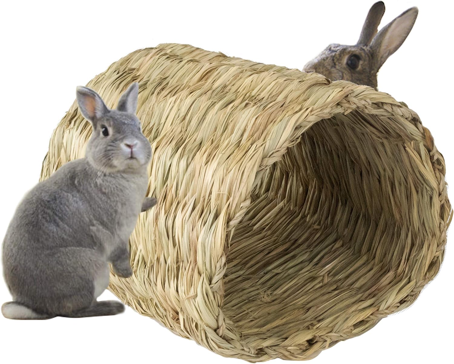 Made Terra Sea Grass Pet House Tunnel Hutch, Woven Hut for Laying or Sleeping | Comfort, Warmth, Security, Pet-Safe, Edible Chew Home for Bunny, Rabbits, Chinchilla and Small Animals