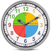 Bernhard Products Colorful Kids Wall Clock Teaching Time Telling Silent Non-Ticking Educational Learning Tool, Colored Numbers for Children Teachers Homeschool and Parents, School Classroom Playroom