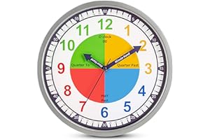 Bernhard Products Colorful Kids Wall Clock Teaching Time Telling Silent Non-Ticking Educational Learning Tool, Colored Numbers for Children Teachers Homeschool and Parents, School Classroom Playroom