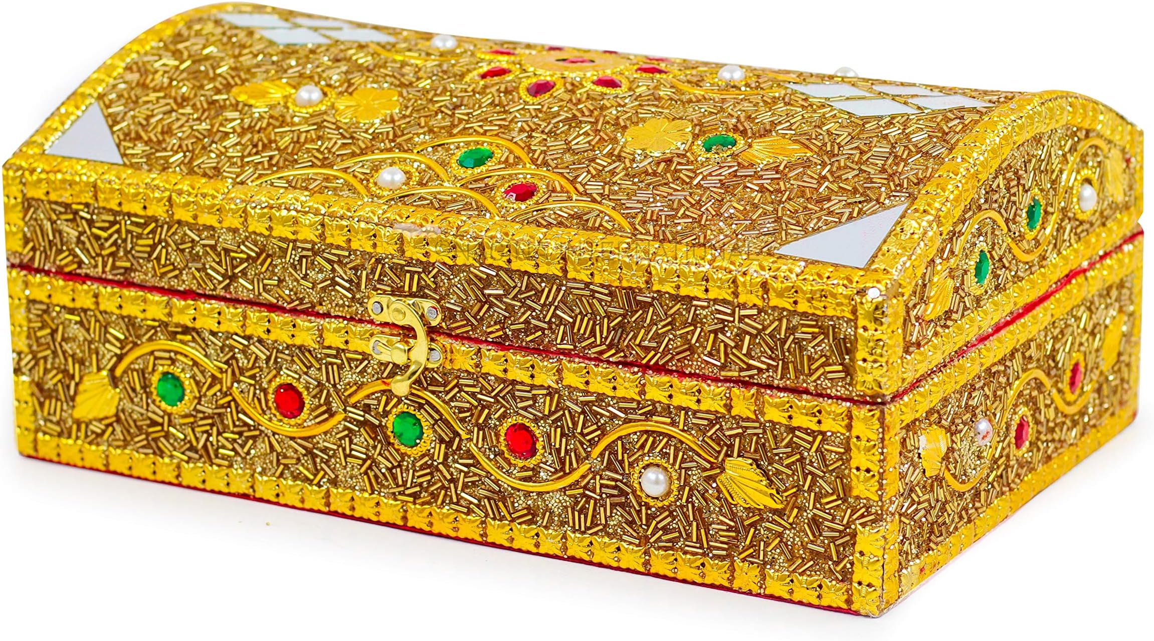 Nagina International Golden & Silver Handcrafted Lightweight Portable Bridal Jewelry Storage & Organizer Case Cabinet Armoire Box | Ring Necklace Bangles Storing Unit (Large Dome)