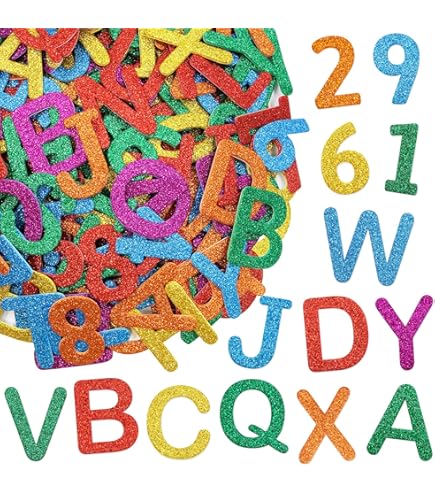 HOWAF 138 Pcs Autocollant En Mousse De Paillettes, Stickers Autocollants En Mousse De Lettre Auto-Adhésifs Autocollant De Numérotés Scintillant Pour Enfants Activités Manuelles DIY Art Décoration
