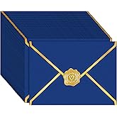 AVERZELLA 100 Pack 5x7 A7 Envelopes for Invitations, 250g Thick Shimmer Cardstock 4x6 Envelopes with Gold Foil V Flap & Sealer, A6 Envelope for Gift Card, Wedding, Baby Shower (Royal Blue)