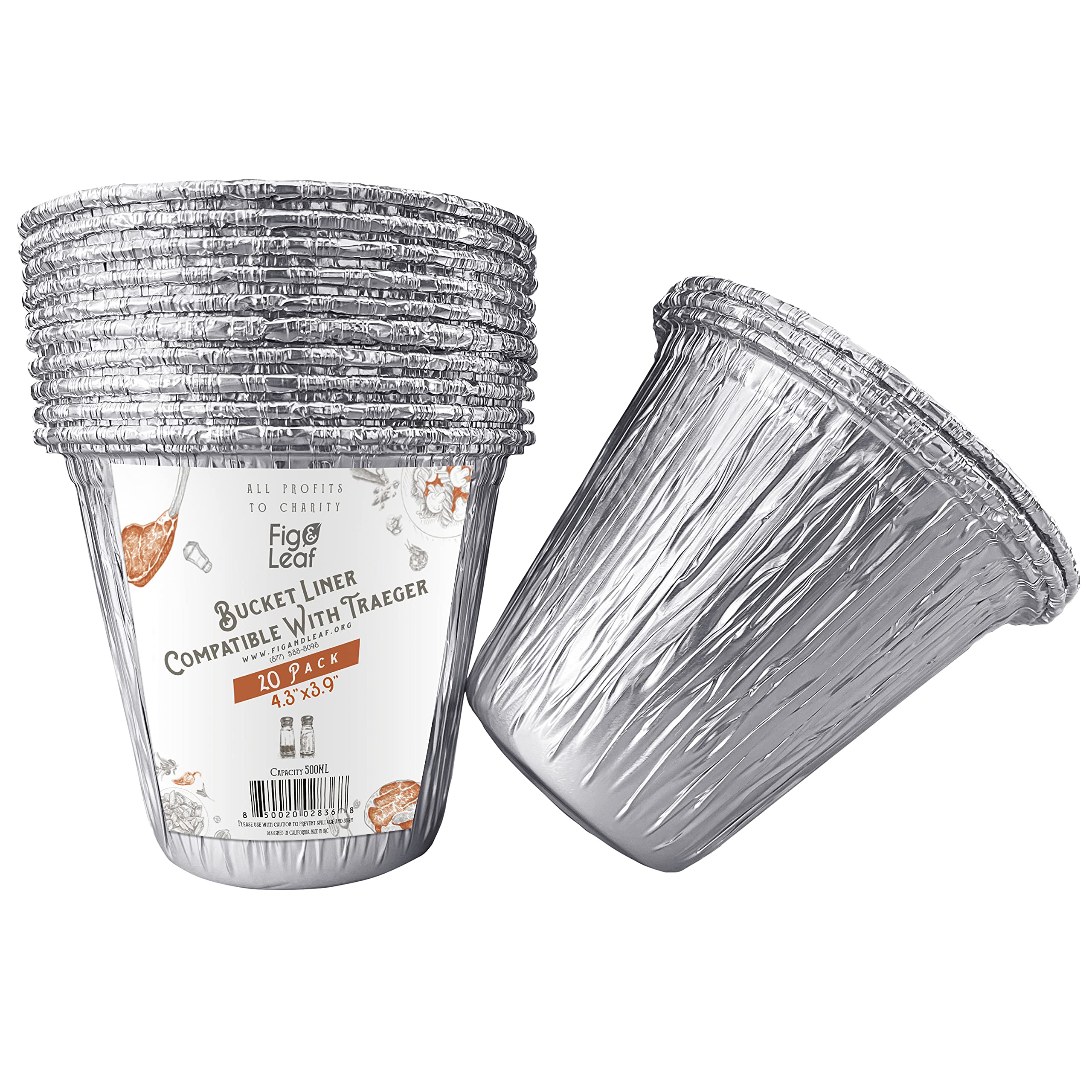 Photo 1 of (20 Pack) Grease Bucket Liner Compatible with Traeger Grills BAC459 l Fits Ranger, Scout, PTG Mini Grease Buckets l Disposable Aluminum Foil