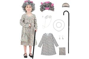 TUOWEEY Cotton Girls kids 100 days of school costume Grandma dress Halloween cosplay Little Old Lady Costume for kids