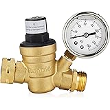 Renator M11-0660R Water Pressure Regulator Valve. Brass Lead-free Adjustable Water Pressure Reducer with Gauge for RV Camper,