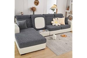 SHOWYLIVE 2024 New Wear-Resistant Universal Sofa Cover, Stretch Couch Cushion Slipcovers Replacement, Anti-Slip L Shape Sofa Covers, Chaise Lounge Sofa Slipcover (Leaves Grey,Chaise Cover)