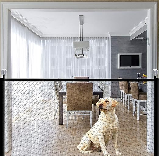 fagle magic gate for dogs stretchy pet barrier mesh folding baby safety fence