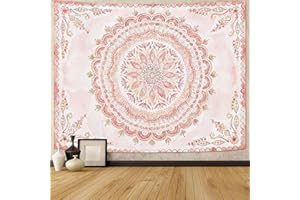 Fowocu Boho Floral Mandala Tapestry Wall Hanging Pink Bohemian Flower Medallion Tapestry Aesthetic Watercolor Hippie Indian Small Tapestries for Bedroom Living Room Dorm Decor 40 x 30 Inch