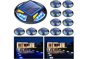 INCLAKE Solar Dock Lights Outdoor Waterproof IP68, 12 Pack Solar Driveway Lights with 2 Color Modes, Solar Deck Lights for Step, Sidewalk, Pathway, Patio, Garden (Blue/White)