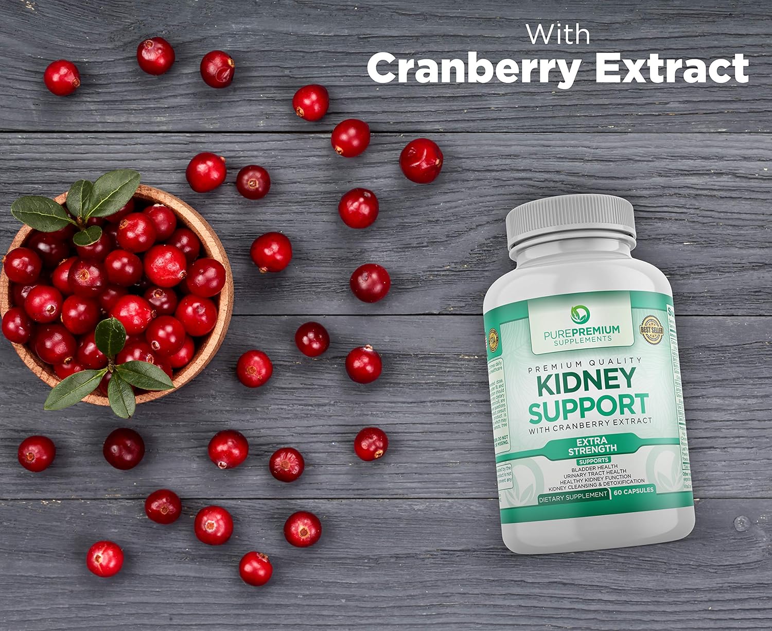 Premium Kidney Support Supplement by PurePremium (Kidney Cleanse Supplement) Potent Herbal Ingredients for Urinary Tract and Bladder Health – Cranberry Extract, Astragalus and Uva Ursi Leaf - 60 Caps: Health & Personal Care
