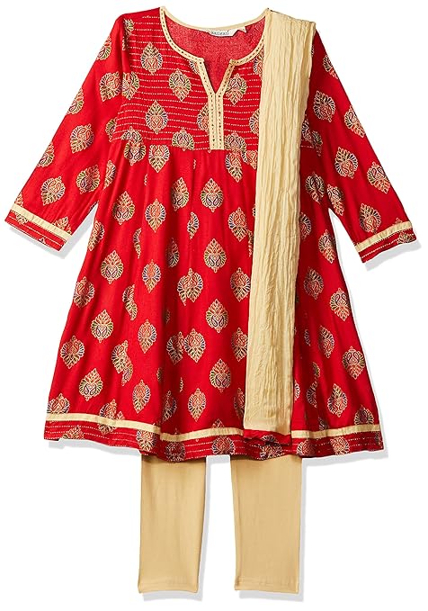 Girls Salwar Suit Set(Colors & Print May Vary)