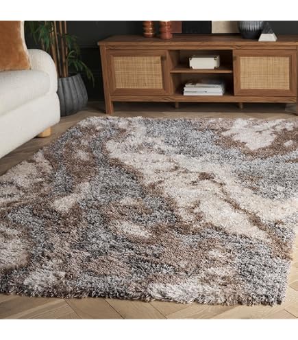 SAFAVIEH Teppich Amelia Collection - 60x200cm, Abstraktes Design, Grau/Gold, Fusselfrei & Kinderfreundlich