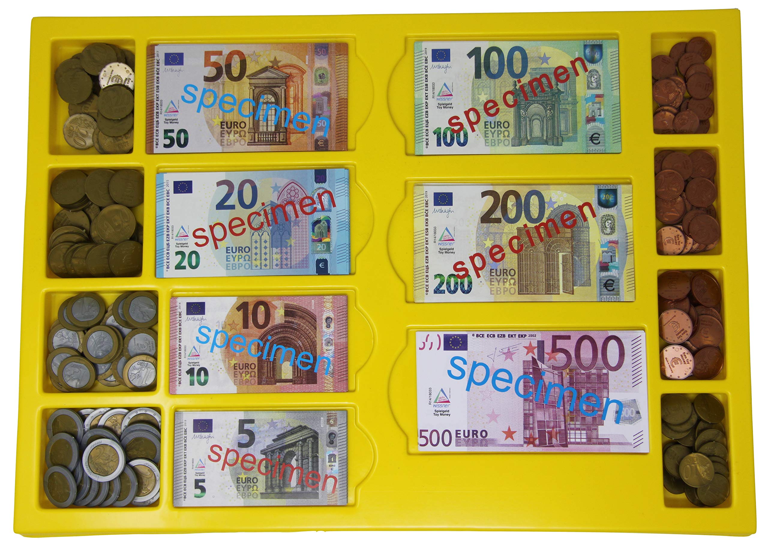 WISSNER Change in Storage Box with 130 Banknotes and 160 Coins for Preschool School Maths Money Game