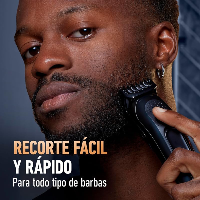 Aparador de barba masculino, aparador de cabelo 3 em 1 com 5 pentes laváveis, escova de limpeza, capa e carregador, aparador sem fios com lâmina afiada para a vida toda a vida