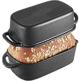 HONGBAKE Everline Collection 2 in 1 Cast Iron Loaf Pan with Lid, 9x5 Bread Pans for Homemade Bread, Pre-Seasoned Nonstick Sourdough Baking Pan, Even Heating Loaf Dutch Oven, Banana Bread Tins