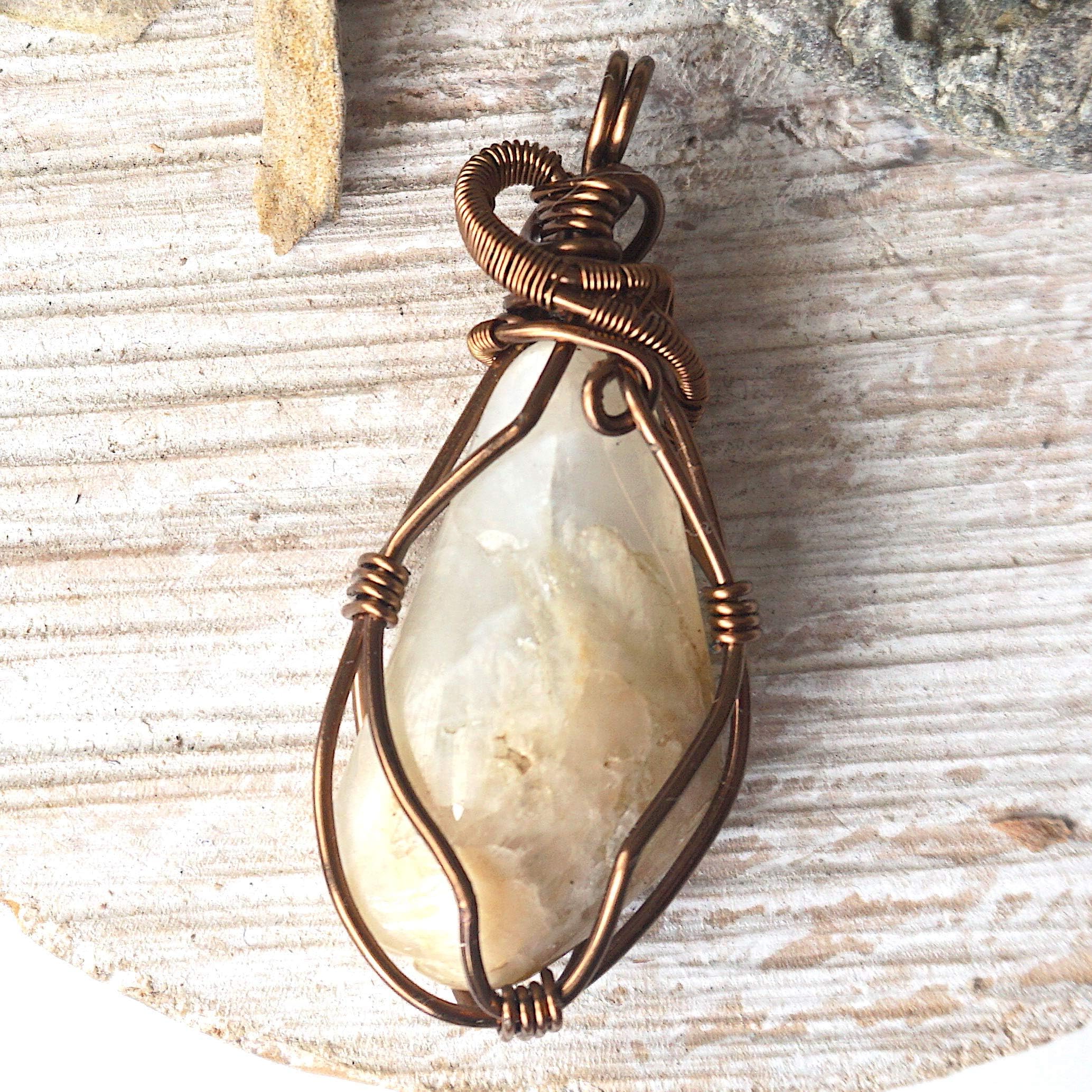 Raw Rustic Genuine Moonstone Necklace - Crystal Stone Pendant - June Birthstone - 24 Inch Antique Bronze Chain - Gift for Women - Gift for Men - Unisex Pendant - Gift Box