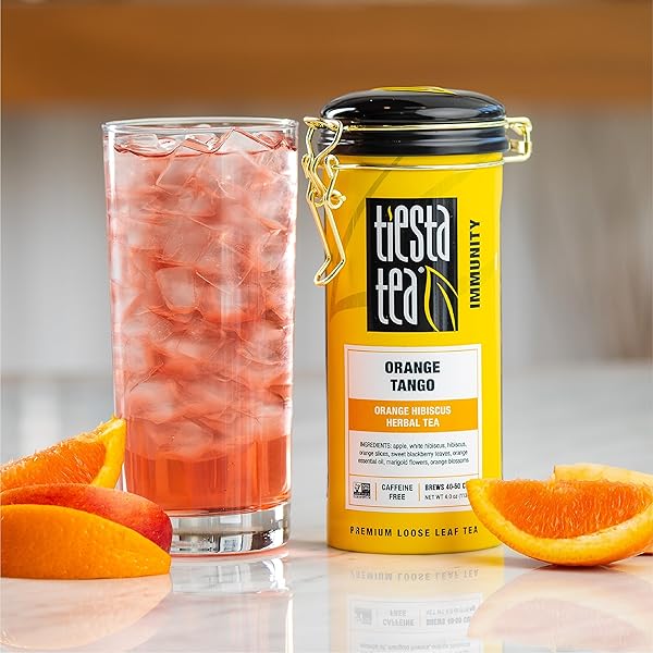 TIESTA TEA – ORANGE TANGO, LOOSE LEAF, ORANGE HIBISCUS HERBAL TEA, PREMIUM NON-CAFFEINATED FRUIT BLEND, MAKES HOT OR ICED & UP TO 50 CUPS, 4OZ REFILLABLE TIN