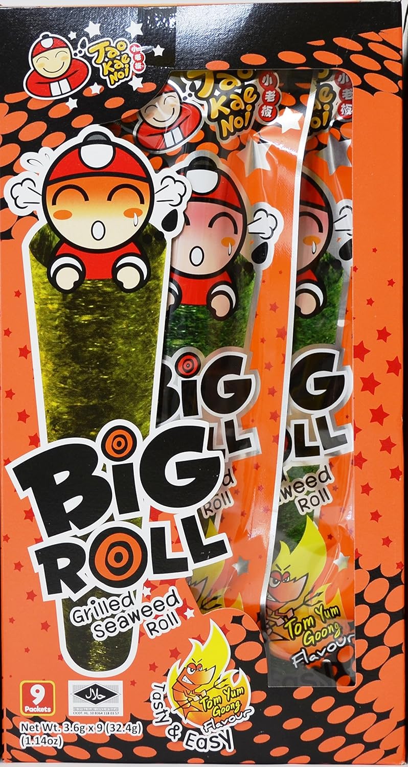 Tao Kae Noi Big Roll Grilled Seaweed Roll 9 Packets Per Box 32 4 G 3 Boxes Tom Yum Goong Flavour Amazon Com Grocery Gourmet Food