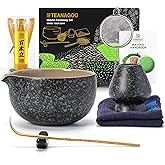 TEANAGOO Matcha Whisk Set Black,7 Pcs Matcha Set,Matcha Kit for Ceremony,Tradition Tea Set for Making Breakfast/Latte,Matcha Whisk Set with Bowl(Chawan)/Whisk and Holder,Gift for Family/Friend